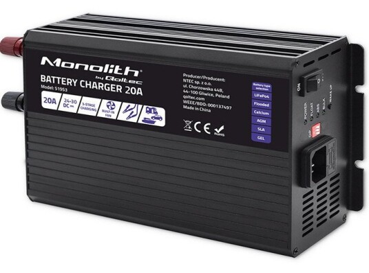 Qoltec Monolith Batterilader 20A LiFePO4 AGM GEL SLA