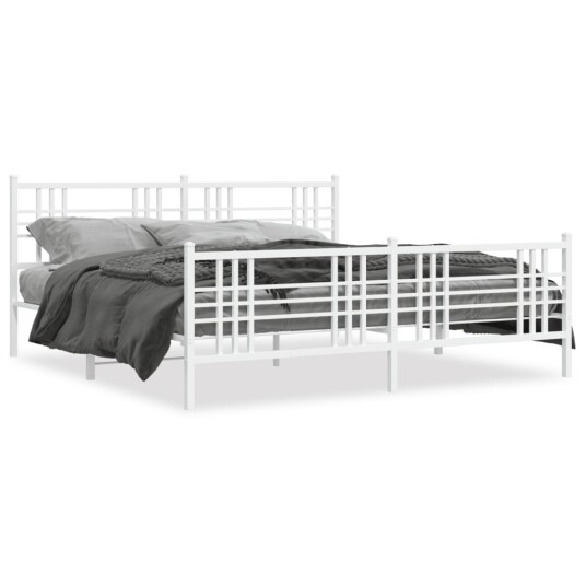 Sengeramme i metall med hode- og fotgavl hvit 180x200 cm 8721012373594