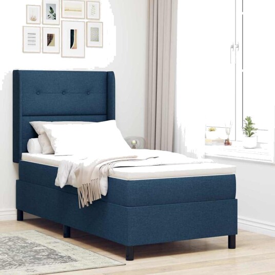 Box Spring Seng med Madrass Blå 90x190 cm