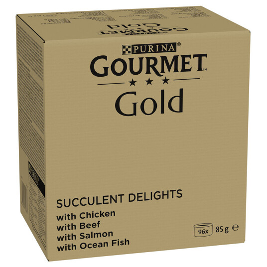 Gourmet Jumbopack Gold Saftig-Feine Streifen 96 X 85 G Huhn Meeresfisch Rind Lachs