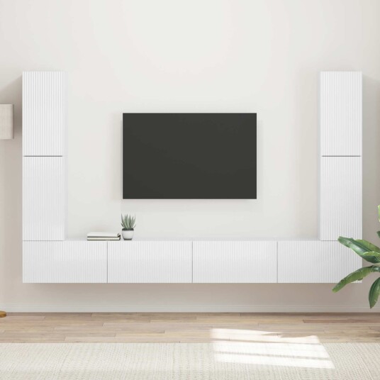 TV benksett 8 pcs Høyglanset hvit Konstruert tre