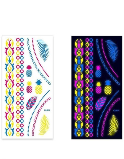 Ark med Fluorescerende Blader Ananas Lenker og Andre Tatoveringer UV Fake Tattoo