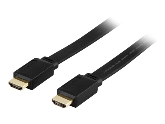 Deltaco HDMI-kabel 5m med Ethernet, Flatt, Svart