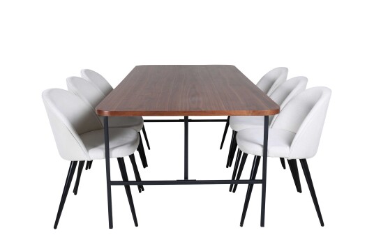 Venture Design Uno & Velvet spisegruppe Hvit/natur 6 stoler & bord 200 x 90 cm