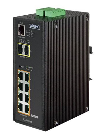 Planet Igs-10020Pt - Switch - Styrt - 8 X 10/100/1000 (Poe) + 2 X Gigabit Sfp - Din-Skinnemonterbar, Veggmonterbar - Poe (130 W) - Dc-Strøm