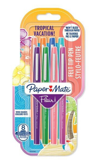 Paper Mate Flair Felt Tip Pens Medium Point 0.7 mm Assorted Tropical Vacation Colours 8 Count Paper Mate Flair Felt Tip Pens Medium Point 0.7 mm Assorted Tropical Vacation Colours 8 Count