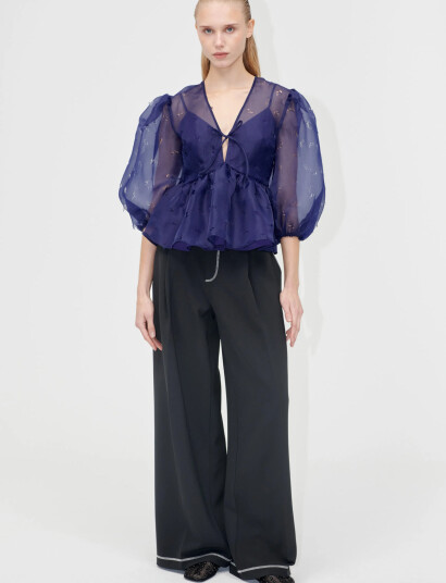 STINE GOYA 1608 Organza, Long Sleeve Bow Top - Purple - L STINE GOYA 1608 Organza, Long Sleeve Bow Top - Purple - L