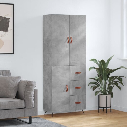 vidaXL Highboard betong grå 69,5x34x180 cm konstruert tre 8720845411282