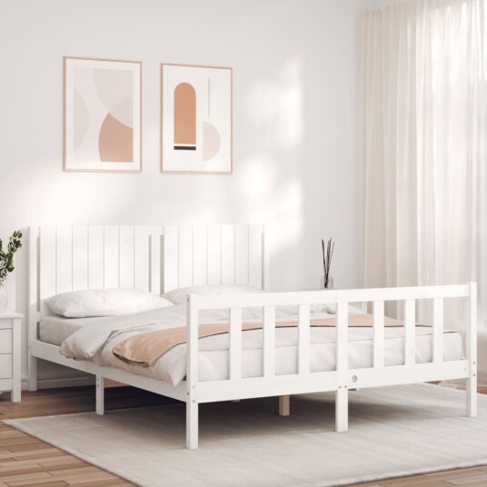 vidaXL Sengeramme med hodegavl hvit 160x200 cm heltre