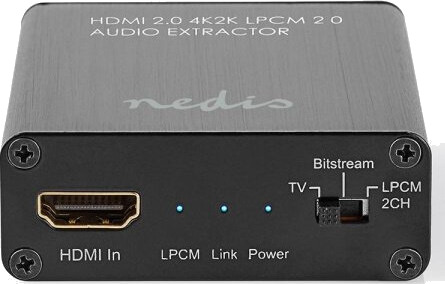Nedis HDMI-uttrekker 4K 60Hz Antrasitt med TosLink og 3.5 mm Utgang