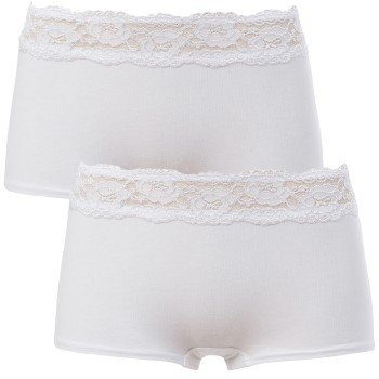 Trofe Lace Trimmed Boxer Briefs Truser 2P Hvit bomull X-Large Dame Trofe Lace Trimmed Boxer Briefs Truser 2P Hvit bomull X-Large Dame