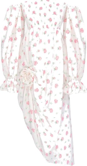 Sleeper Atlanta Linen Dress With Rose Detail In Roses   WHITE&PINK   XS