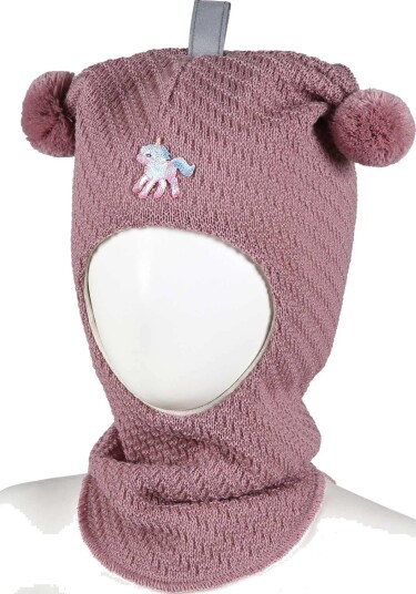Kivat Ull Balaclava Vaffelstrikk Med Enhjørning Dusty Rose 3 (5-8år)