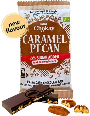 Chokay Bar ekstra Mørk Karamell Pekannøtt 65% Øko 70 g Chokay Bar ekstra Mørk Karamell Pekannøtt 65% Øko 70 g