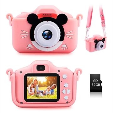 Barn Digitalkamera med 32GB Minnekort Rosa