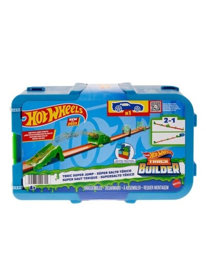 Hot Wheels Track Set And Toy Car 10 Toxic-themed Building Pieces With Storage Box