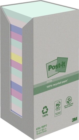 Post It 654 1Rpt Noter 76 X 76 Mm 1600 Ark 16 X 100 Blå Grønn Lysegrønn Grå