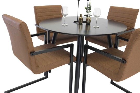 Venture Design Plaza & Art spisegruppe Svart/svart 4 st stoler & bord 100 cm