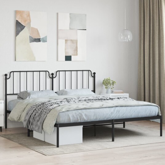vidaXL Sengeramme i metall med hodegavl svart 160x200 cm 8721012211995