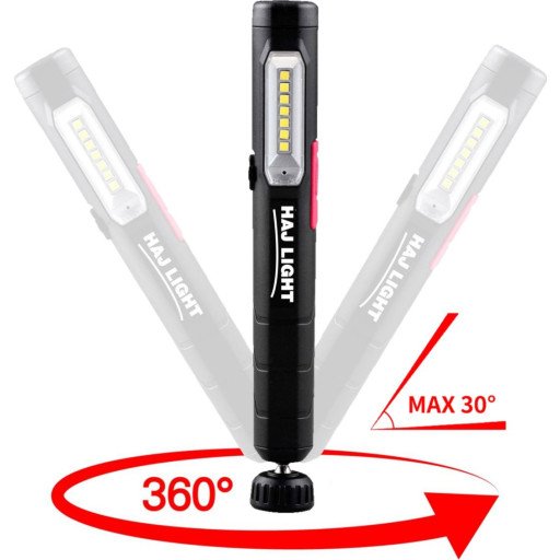 Haj Light Rechargeable pen-light 220+80 lumen Magnet in clip Magnet in swivel base