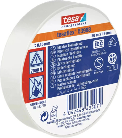TESA 53988 Isolasjonstape PVC Hvit 19mm x 20m TESA 53988 Isolasjonstape PVC Hvit 19mm x 20m