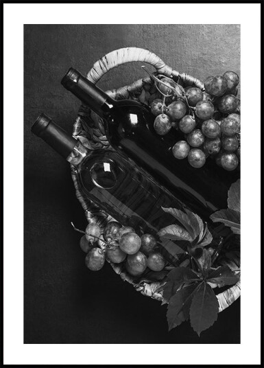 Bottles of Wine and Grapes Black and White Plakat Plakat / 21x30cm Bottles of Wine and Grapes Black and White Plakat Plakat / 21x30cm