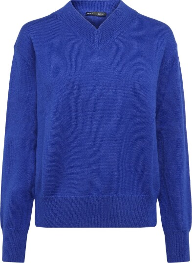 Mango V Neck Knit Sweater BRIGHT BLUE L