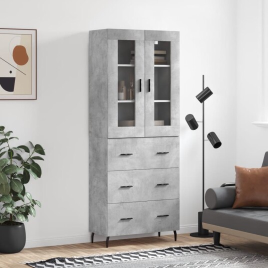 vidaXL Highboard betong grå 69,5x34x180 cm konstruert tre 8720845478438