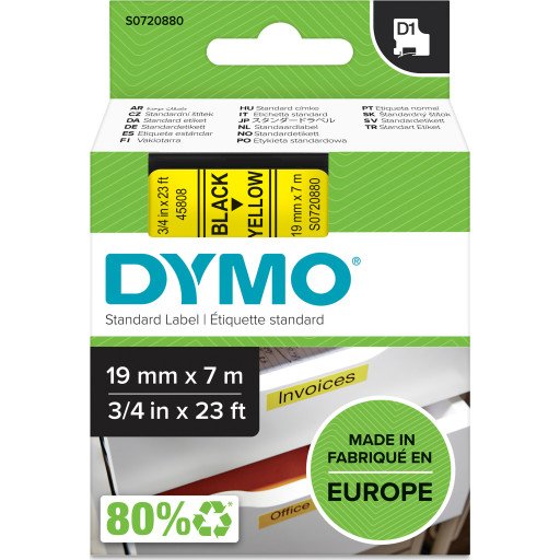 DYMO D1 Tape 19mm x 7m (black on yellow)
