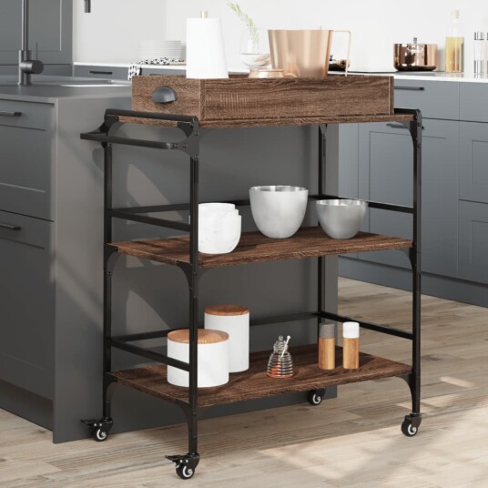 Kjøkkentralle brun eik 81,5x41x92,5 cm konstruert tre 842345 Kjøkkentralle brun eik 81,5x41x92,5 cm konstruert tre 842345