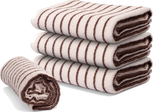 Stripet håndkle - 100% bomull - Håndkle 50x100 cm - Sand/mørkebrunt