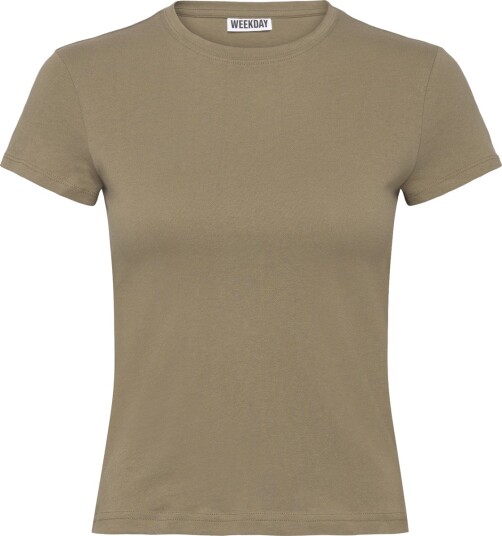 Weekday Slim Short Sleeved Cotton T Shirt Khaki green XS
