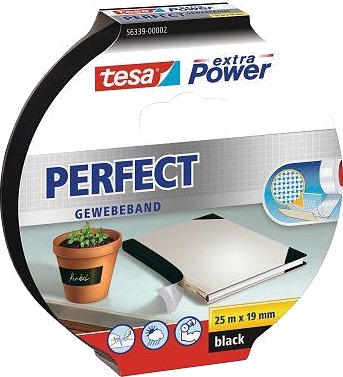 Tesa Extra Power Perfect Stofftape 25m x 19mm Svart