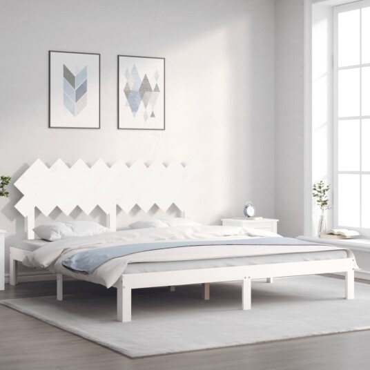 vidaXL Sengeramme med hodegavl hvit 6FT Super King heltre