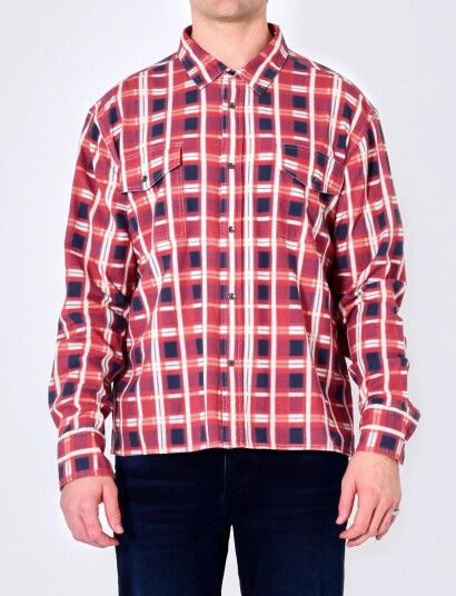 NEUW Printed Check Utility Shirtcarmine - Red - L