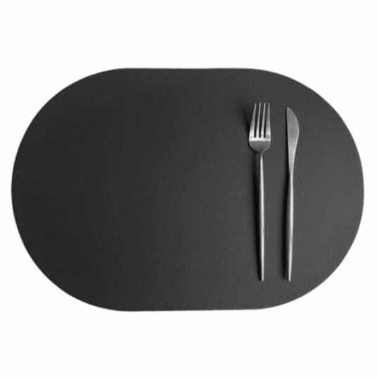 Megabilligt 4-pack bordbrett i kunstig skinn Oval Black 43x30cm