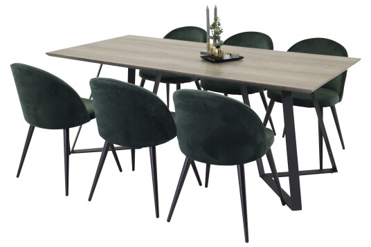 Venture Home Marina Spisegruppe 180 cm Rektangulær med 6 Velvet Stoler Sort