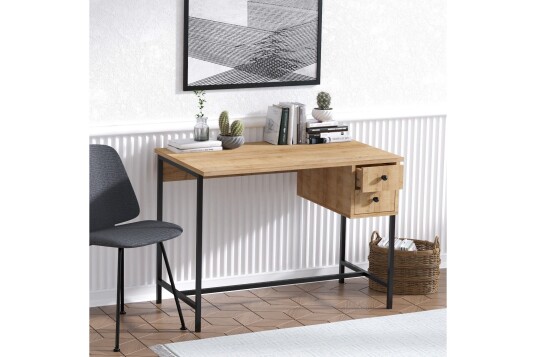 Skrivebord Grunnarp 100 cm med Oppbevaring 2 Skuffer Natur/Svart