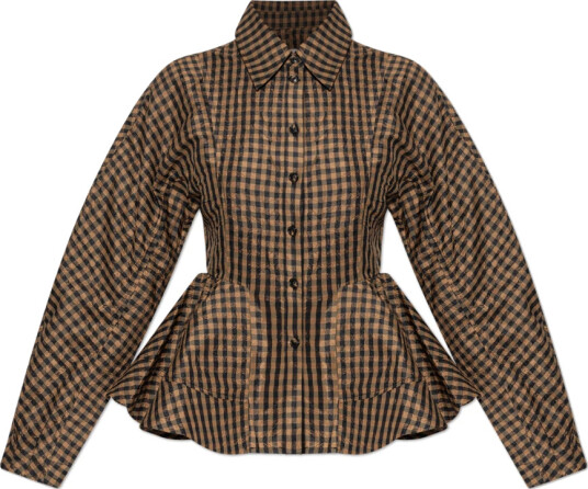 Ganni Plaid Crinkled Shirt Brown 34