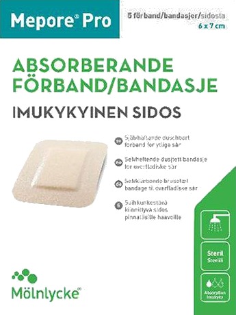Mepore Pro dusjtett bandasje 6x7cm 5 stk