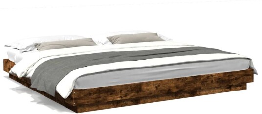 Sengeramme med LED-lys røkt eik 200x200 cm konstruert tre 8721102617126