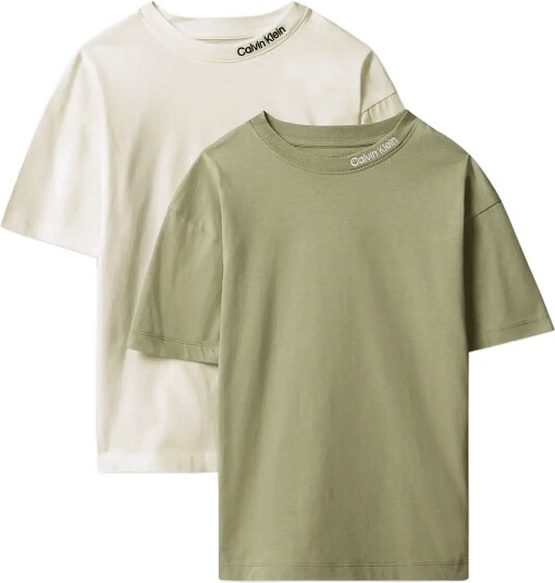 Calvin Klein 2 Pack Embro Logo T Shirt Ss Cream 164