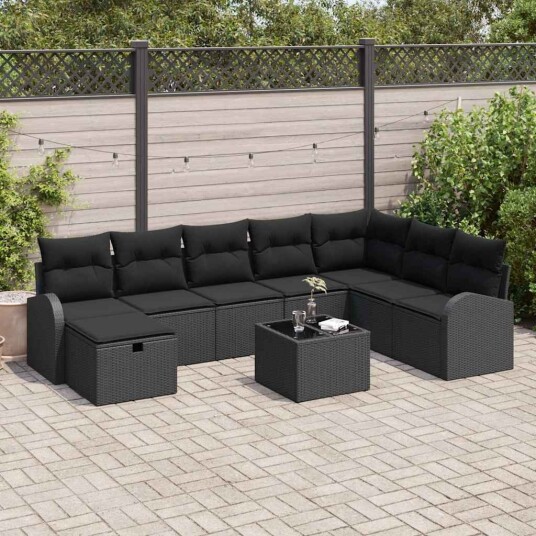 vidaXL Sofa sett 9 stk. Svart polyrotting