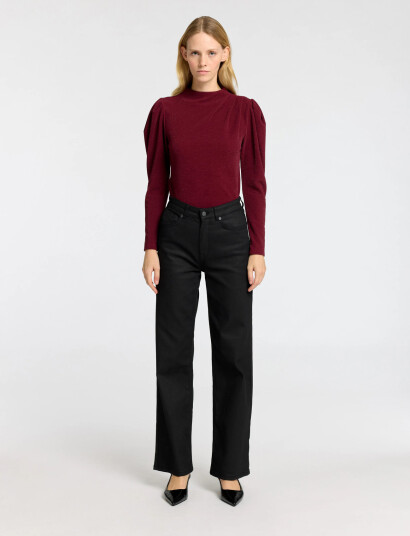 Selected Slfmarwa Ls High Neck Top - Burgundy - XS