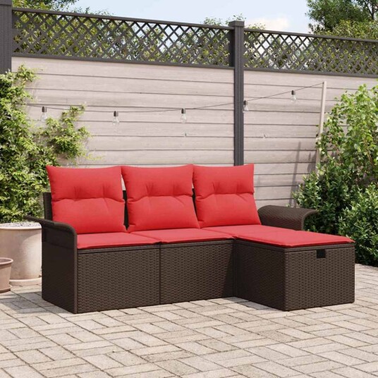vidaXL Hagesofa Set med pute med lagring 4 pcs Poly rattan