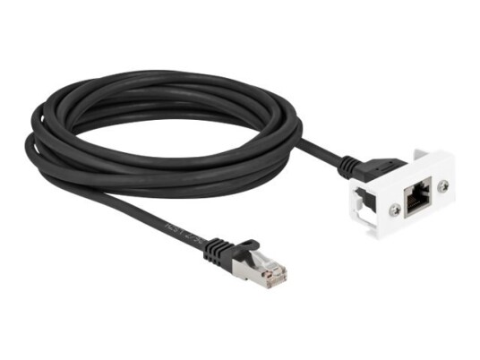 Delock Nettverksforlengelseskabel Rj-45 Hann Til Rj-45 Hunn Panelmonterbar 5 M S/Ftp Cat 6A Halogenfri Snap-In Svart/Hvit