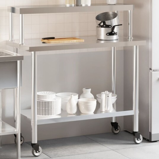 Kjøkkenbenk med overhylle 110x55x120 cm rustfritt stål Kjøkkenbenk med overhylle 110x55x120 cm rustfritt stål