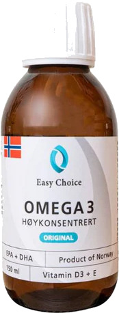 Easy Choice  Flytende Høykonsentrert Omega 3  med tilstatt D3 og E 150ml