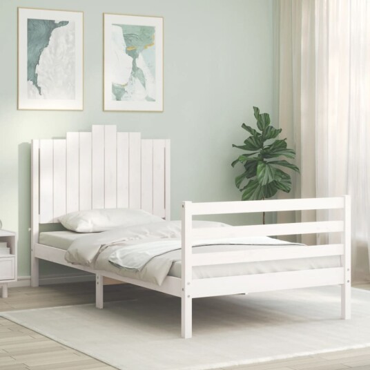 vidaXL Sengeramme med hodegavl hvit 100x200 cm heltre 8720845993429
