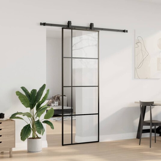 vidaXL Skyvedør med monteringssett svart 76x205 cm ESG-glass